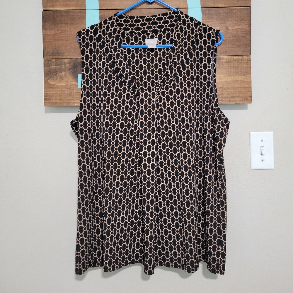 CHICO'S Sleeveless Black and Gold Chain Link Patterned Women's Top Size 4 XXL